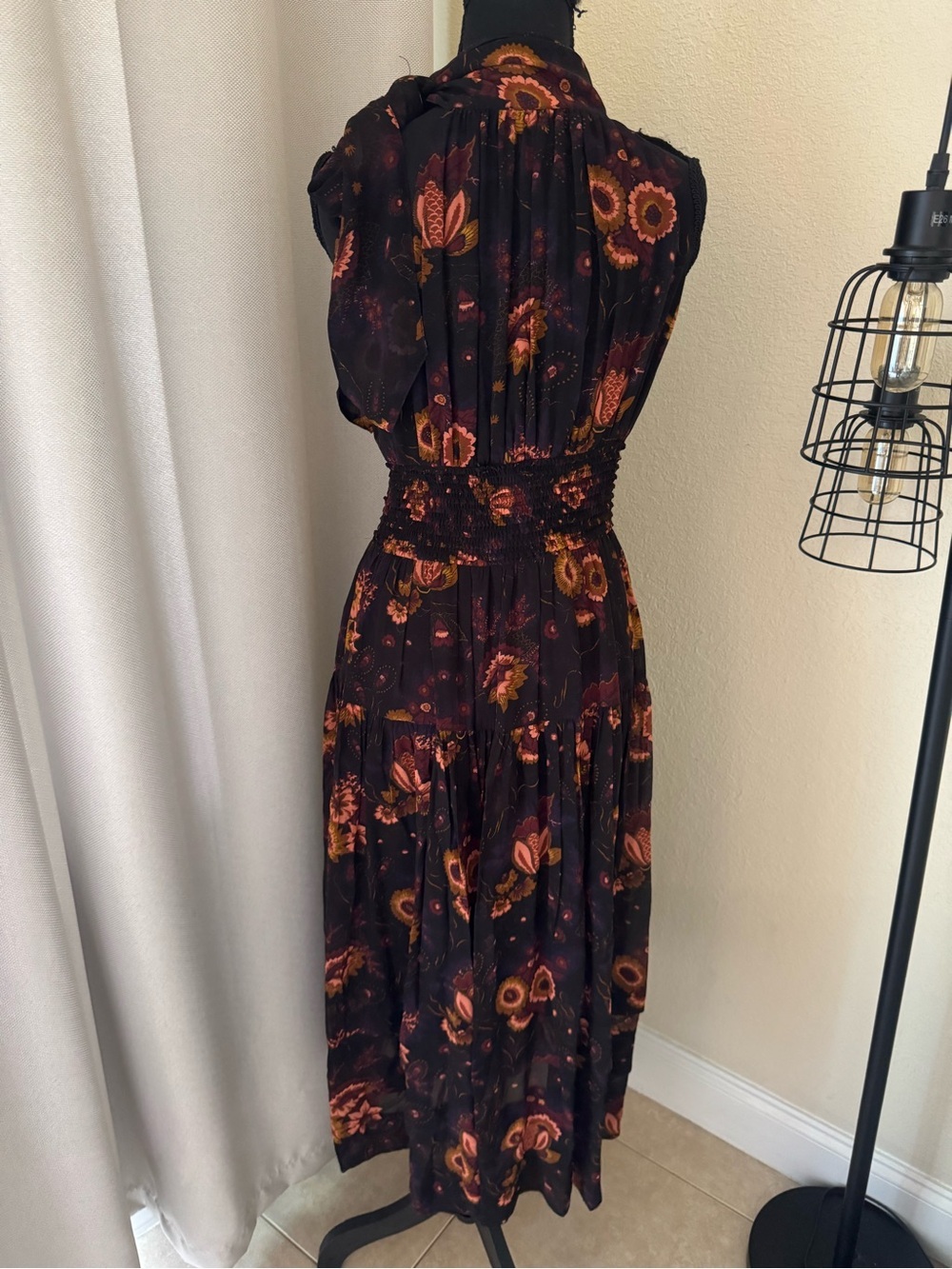Ulla Johnson Silk Floral Halter Midi Dress Black Boho Luxe - Picture 7 of 12